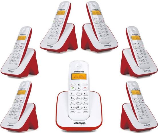 Kit Telefone Sem Fio Ts 3110 Com 6 Ramal Intelbras Vermelho Menor preço em Kit Telefone Sem Fio Ts 3110 Com 6 Ramal Intelbras Vermelho