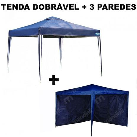 Kit Tenda Gazebo 3x3 M + 3 Paredes Azul Sem Janela Mor Menor preço em Kit Tenda Gazebo 3x3 M + 3 Paredes Azul Sem Janela Mor