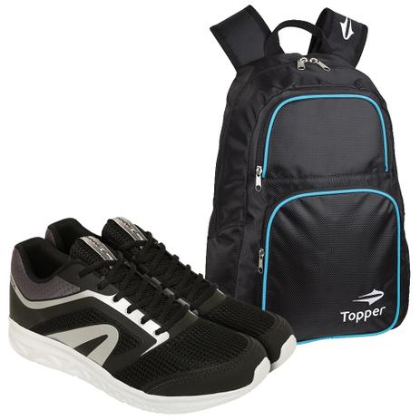 Kit Tênis Chase Preto Rainha com Mochila Training Azul - Topper Menor preço em Kit Tênis Chase Preto Rainha com Mochila Training Azul - Topper