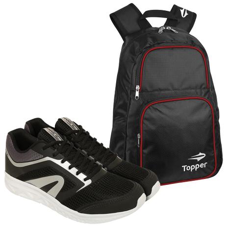 Kit Tênis Chase Preto Rainha com Mochila Training Vermelha - Topper Menor preço em Kit Tênis Chase Preto Rainha com Mochila Training Vermelha - Topper