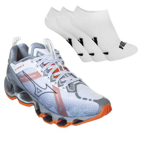 Kit Tênis Mizuno Wave Prophecy X Masculino + 3 Pares de Meia Menor preço em Kit Tênis Mizuno Wave Prophecy X Masculino + 3 Pares de Meia