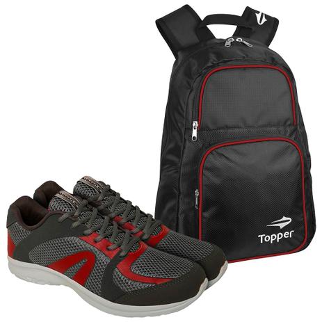 Kit Tênis Pride Cinza Rainha com Mochila Training Vermelha - Topper Menor preço em Kit Tênis Pride Cinza Rainha com Mochila Training Vermelha - Topper