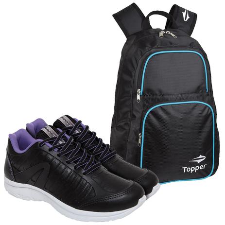 Kit Tênis Set Preto Rainha com Mochila Training Azul - Topper Menor preço em Kit Tênis Set Preto Rainha com Mochila Training Azul - Topper