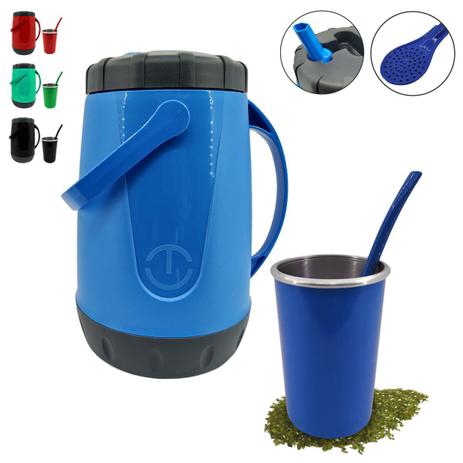 Kit Tereré 1 Garrafa Térmica 2,5L Unitermi 1 Cuia de Alumínio Colorida 1 Bomba Lisa Menor preço em Kit Tereré 1 Garrafa Térmica 2,5L Unitermi 1 Cuia de Alumínio Colorida 1 Bomba Lisa