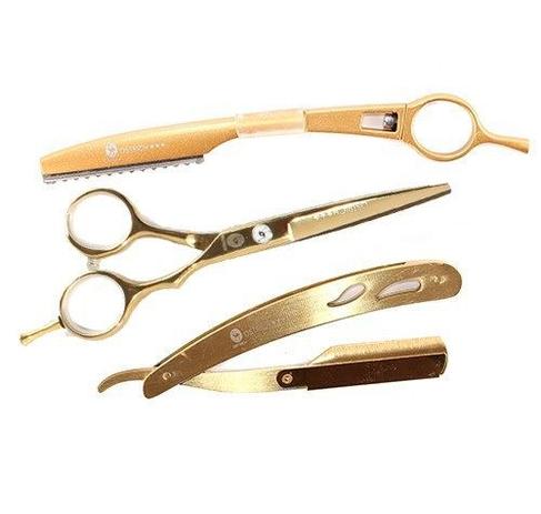 Kit Tesoura Profissional Fio LASER + Navalha + Navalhete Desfiadeira - Ostrich Menor preço em Kit Tesoura Profissional Fio LASER + Navalha + Navalhete Desfiadeira - Ostrich