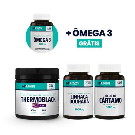 Kit Thermoblack + Óleo de Cártamo + Óleo de Linhaça Dourada + Ômega 3 - Stark Supplements Menor preço em Kit Thermoblack + Óleo de Cártamo + Óleo de Linhaça Dourada + Ômega 3 - Stark Supplements