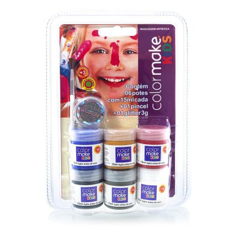 Kit Tinta Liquida Infantil 15ML com 6 Cores com Pincel e Glitter - Color Make - Yur color make Menor preço em Kit Tinta Liquida Infantil 15ML com 6 Cores com Pincel e Glitter - Color Make - Yur color make