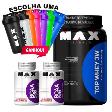 Kit Top Whey 3w 900g + 2x Bcaa 2400 + Coq Max Titanium Menor preço em Kit Top Whey 3w 900g + 2x Bcaa 2400 + Coq Max Titanium