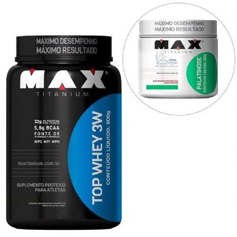 Kit Top Whey 3W 900g Chocolate + Palatinose 300g Uva - Max Titanium Menor preço em Kit Top Whey 3W 900g Chocolate + Palatinose 300g Uva - Max Titanium