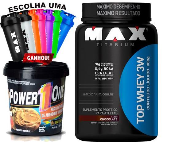Kit Top Whey 3w 900g + PAsta de Amendoim Integral - 1kg - Max titanium Menor preço em Kit Top Whey 3w 900g + PAsta de Amendoim Integral - 1kg - Max titanium