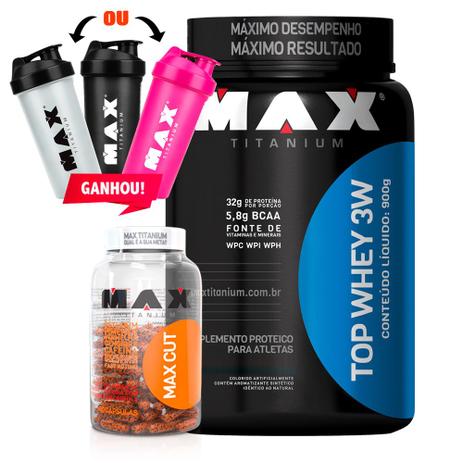 Kit Top Whey Protein 3w + Max Cut + Coq - Max Titanium Menor preço em Kit Top Whey Protein 3w + Max Cut + Coq - Max Titanium