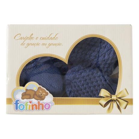 Kit touca, luva , sapato recem nascido azul marinho - Fofinho Menor preço em Kit touca, luva , sapato recem nascido azul marinho - Fofinho