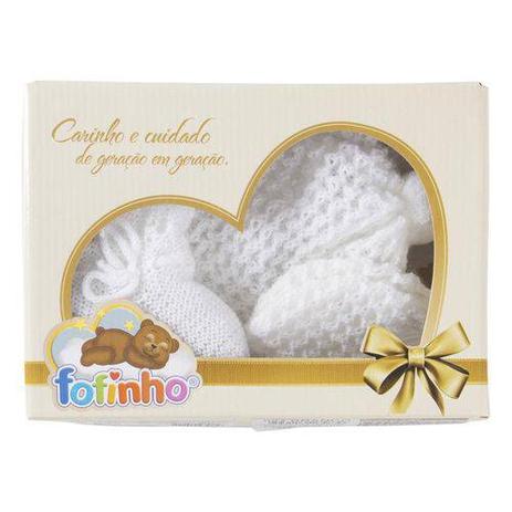 Kit touca, luva , sapato recem nascido branco - Fofinho Menor preço em Kit touca, luva , sapato recem nascido branco - Fofinho