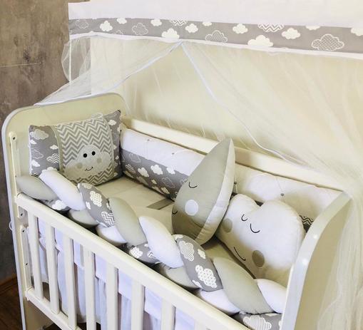 Kit Trança Mini Berço Nuvem Cinza 12 Peças - Bebê Enxovais Menor preço em Kit Trança Mini Berço Nuvem Cinza 12 Peças - Bebê Enxovais