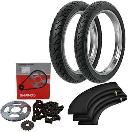 Kit Transmissão + Kit Pneu Pop 100 110/80-14 + 250-17 Rp38 Rinaldi - Rinaldi e dia-frag Menor preço em Kit Transmissão + Kit Pneu Pop 100 110/80-14 + 250-17 Rp38 Rinaldi - Rinaldi e dia-frag