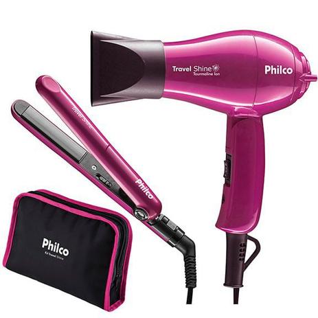 Kit Travel Shine Rosa Philco Prancha + Secador Menor preço em Kit Travel Shine Rosa Philco Prancha + Secador