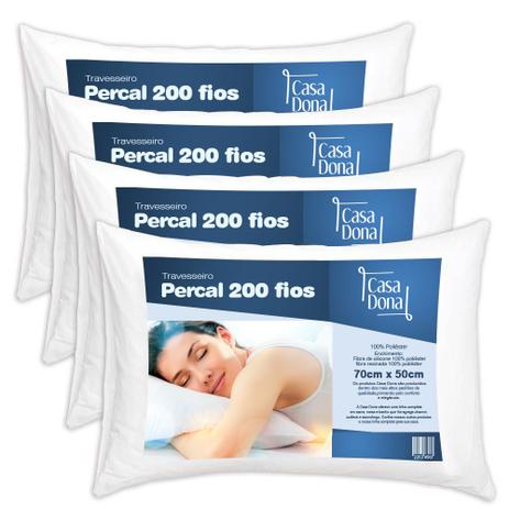 Kit Travesseiro 04 Peças Percal com 200 Fios Casa Dona Menor preço em Kit Travesseiro 04 Peças Percal com 200 Fios Casa Dona