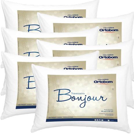 Kit Travesseiros 06 Peças Bonjour Fibra Siliconizada em Microfibra 70cm x 50cm - Ortobom Menor preço em Kit Travesseiros 06 Peças Bonjour Fibra Siliconizada em Microfibra 70cm x 50cm - Ortobom