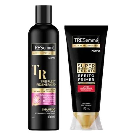 Kit Tresemmé Shampoo Tresplex Regeneração 400ml + Super Condicionador Cachos e Crespos 170ml - Tresemme Menor preço em Kit Tresemmé Shampoo Tresplex Regeneração 400ml + Super Condicionador Cachos e Crespos 170ml - Tresemme