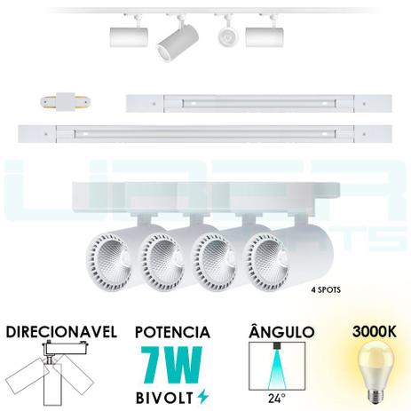 Kit Trilho Eletrificado 1,5m + 4 Spots Led 7w Branco BQ 3000K - Uberparts Menor preço em Kit Trilho Eletrificado 1,5m + 4 Spots Led 7w Branco BQ 3000K - Uberparts