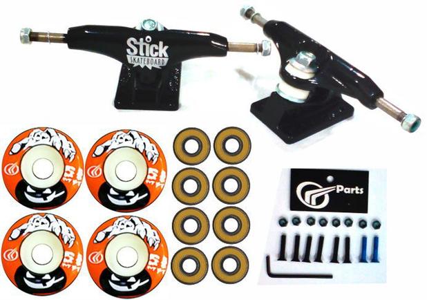 Kit Truck Skate 129mm + Rodas 51+ Rolamento Abec 13 + Parafusos - Stick/parts/sol Menor preço em Kit Truck Skate 129mm + Rodas 51+ Rolamento Abec 13 + Parafusos - Stick/parts/sol