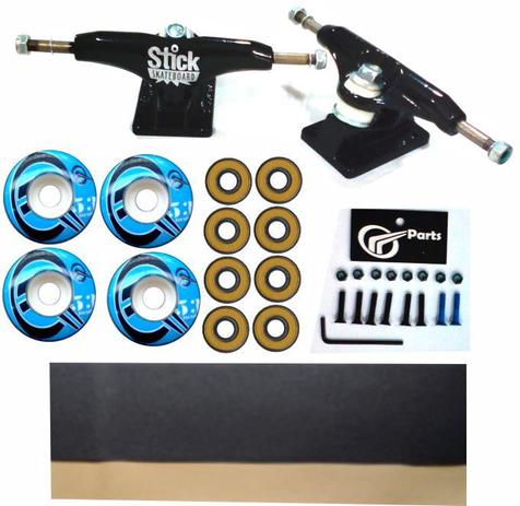Kit Truck Skate 129mm + Rodas 53+ Rolamento Abec 13 + Lixa Emborrachada + Parafusos - Parts/stick/sol Menor preço em Kit Truck Skate 129mm + Rodas 53+ Rolamento Abec 13 + Lixa Emborrachada + Parafusos - Parts/stick/sol