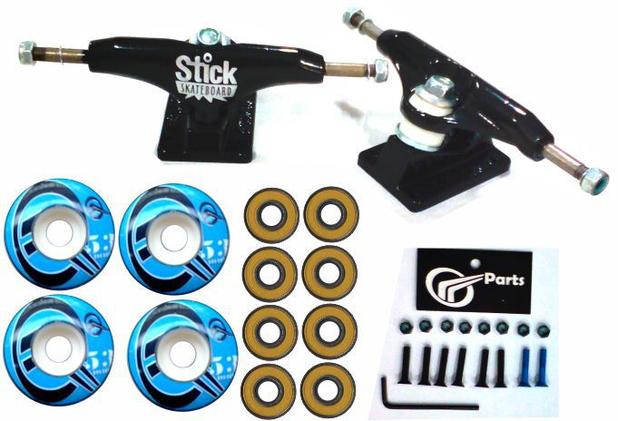 Kit Truck Skate 129mm + Rodas 53+ Rolamento Abec 13 + Parafusos - Stick/parts/sol Menor preço em Kit Truck Skate 129mm + Rodas 53+ Rolamento Abec 13 + Parafusos - Stick/parts/sol