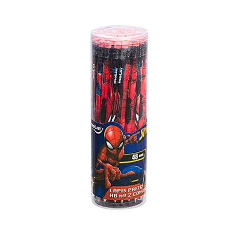 Kit Tubo 48 pçs Lápis Preto HB nº 2 c/Borracha Spider Man Marvel - Molin Menor preço em Kit Tubo 48 pçs Lápis Preto HB nº 2 c/Borracha Spider Man Marvel - Molin