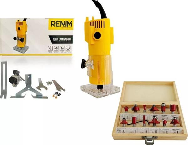 Kit tupia manual laminadora 220v renim ferramentas + jogo fresas 12 peças Menor preço em Kit tupia manual laminadora 220v renim ferramentas + jogo fresas 12 peças