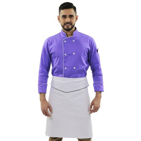 Kit Uniforme Cozinheiro Unissex Dólmã Roxo Veneza Avental de Cintura - Wp confecções Menor preço em Kit Uniforme Cozinheiro Unissex Dólmã Roxo Veneza Avental de Cintura - Wp confecções
