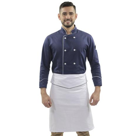 Kit Uniforme de Chef Dólmã Azul Blueberry Avental de Cintura Branco - Wp confecções Menor preço em Kit Uniforme de Chef Dólmã Azul Blueberry Avental de Cintura Branco - Wp confecções