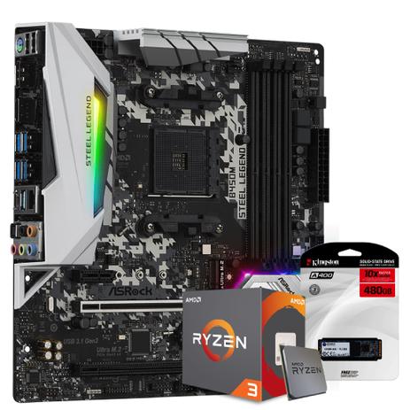 Kit Upgrade Placa mãe Asrock B450M Steel Legend AMD AM4, Processador AMD Ryzen 3 3200G 4.0Ghz, SSD Kingston 480GB - Skill Gaming Menor preço em Kit Upgrade Placa mãe Asrock B450M Steel Legend AMD AM4, Processador AMD Ryzen 3 3200G 4.0Ghz, SSD Kingston 480GB - Skill Gaming