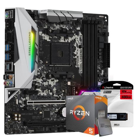 Kit Upgrade Placa mãe Asrock B450M Steel Legend AMD AM4, Processador AMD Ryzen 5 3600 4.2Ghz, SSD Kingston 480GB - Skill Gaming Menor preço em Kit Upgrade Placa mãe Asrock B450M Steel Legend AMD AM4, Processador AMD Ryzen 5 3600 4.2Ghz, SSD Kingston 480GB - Skill Gaming