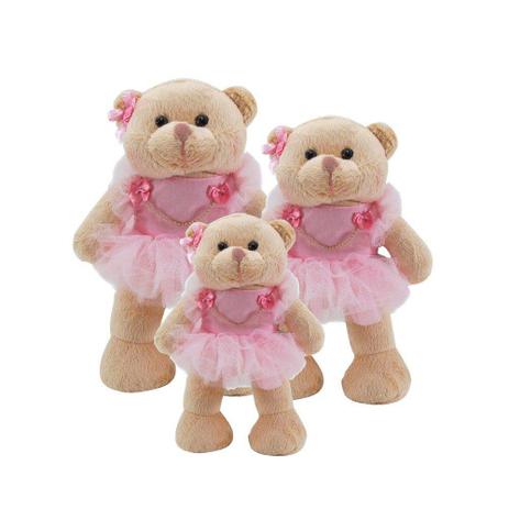 Kit Ursas 3 Peças Soft Mini, Pequena e Média Bailarina em Pé Vestido Rosa Tule Laço - Mury baby Menor preço em Kit Ursas 3 Peças Soft Mini, Pequena e Média Bailarina em Pé Vestido Rosa Tule Laço - Mury baby