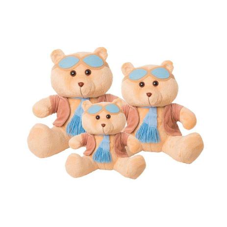 Kit Ursos 3 Peças Soft Mini, Pequeno e Médio Aviador Casaco Plush Cachecol e Óculos Azul - Mury baby Menor preço em Kit Ursos 3 Peças Soft Mini, Pequeno e Médio Aviador Casaco Plush Cachecol e Óculos Azul - Mury baby
