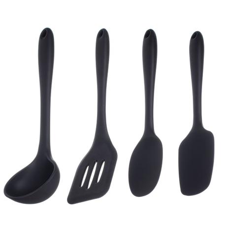 Kit Utensílios Colher Concha Espatula Silicone Preto 4 peças - Weck Menor preço em Kit Utensílios Colher Concha Espatula Silicone Preto 4 peças - Weck