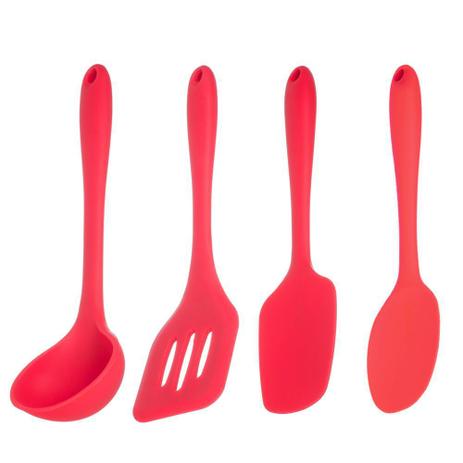 Kit Utensílios Colher Concha Espatula Silicone Vermelho 4 pçs - Weck Menor preço em Kit Utensílios Colher Concha Espatula Silicone Vermelho 4 pçs - Weck