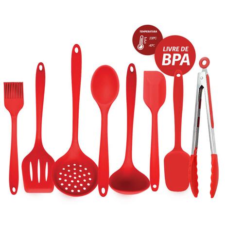 Kit utensílios de cozinha silicone profissional vermelho k2 - UnyHome Menor preço em Kit utensílios de cozinha silicone profissional vermelho k2 - UnyHome