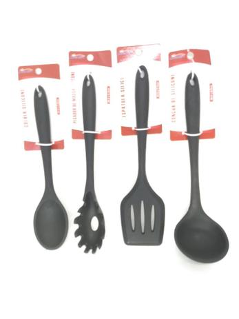Kit Utensílios de Silicone Preto 4 Peças - Mega gift Menor preço em Kit Utensílios de Silicone Preto 4 Peças - Mega gift