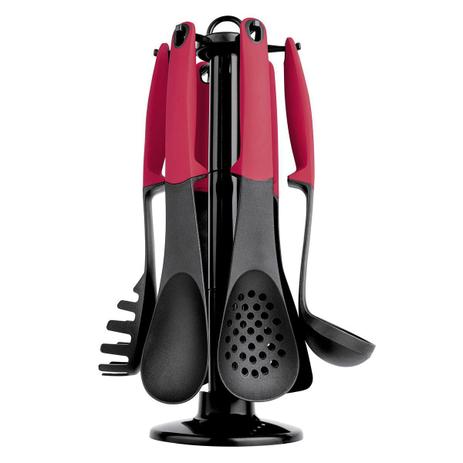 Kit Utensílios Euro Home 7 Peças Nylon Com Cabo Acrílico Vermelho Menor preço em Kit Utensílios Euro Home 7 Peças Nylon Com Cabo Acrílico Vermelho