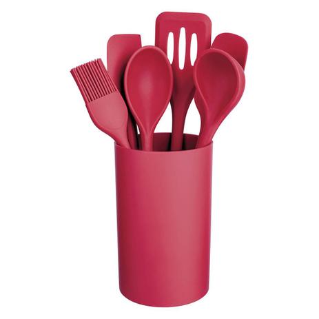 Kit Utensílios Euro Home 7 Peças Silicone Vermelho Menor preço em Kit Utensílios Euro Home 7 Peças Silicone Vermelho
