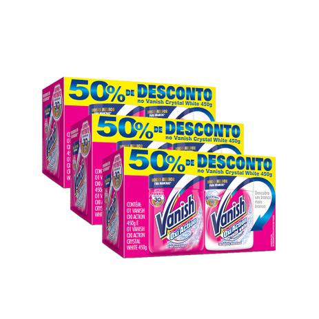 Kit Vanish Oxi Action Pink + Crystal White 450g + 450g 3 Unidades Menor preço em Kit Vanish Oxi Action Pink + Crystal White 450g + 450g 3 Unidades