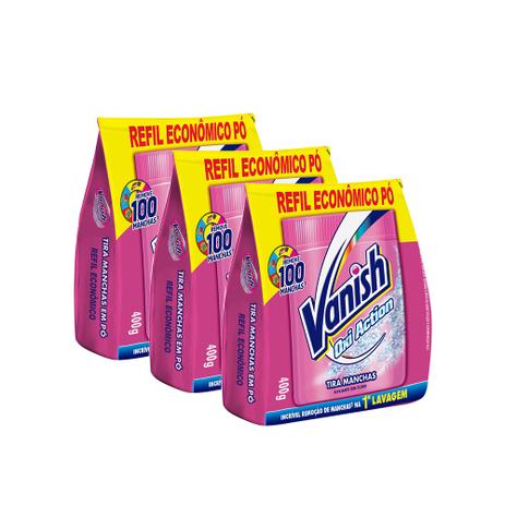 Kit Vanish Oxi Action Refil Econômico Pó 400g 3 Unidades Menor preço em Kit Vanish Oxi Action Refil Econômico Pó 400g 3 Unidades