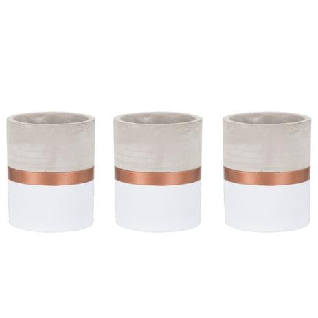 Kit Vaso Branco E Cobre Em Cimento 3 Peças - Mart Menor preço em Kit Vaso Branco E Cobre Em Cimento 3 Peças - Mart