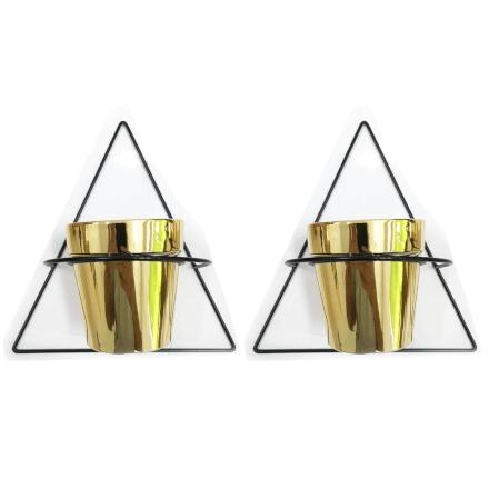 Kit Vaso Dourado de Cerâmica com suporte para parede - Mart - Mart collection Menor preço em Kit Vaso Dourado de Cerâmica com suporte para parede - Mart - Mart collection