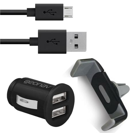 Kit veicular 3em1 (carregador + cabo + suporte) - GEONAV Menor preço em Kit veicular 3em1 (carregador + cabo + suporte) - GEONAV