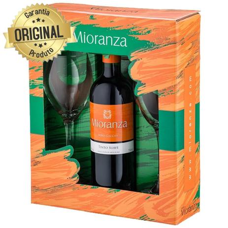 Kit Vinho Nacional Tinto Suave Garrafa 750ml + 2 Taças - Mioranza Menor preço em Kit Vinho Nacional Tinto Suave Garrafa 750ml + 2 Taças - Mioranza