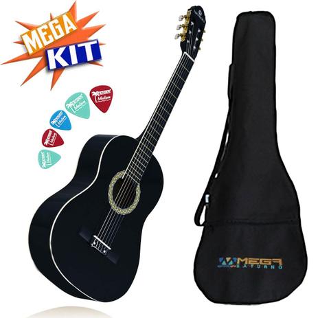 KIT Violão Acústico Clássico Nylon GC-10BK Harmonics Menor preço em KIT Violão Acústico Clássico Nylon GC-10BK Harmonics