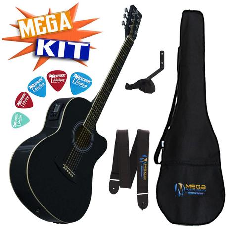 KIT Violão Eletrico Aço GE-21 BK Capa P C S Harmonics Menor preço em KIT Violão Eletrico Aço GE-21 BK Capa P C S Harmonics