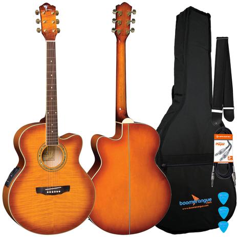 Kit Violão Elétrico Aço Jumbo CH70f YB Amarelo Eagle Completo Menor preço em Kit Violão Elétrico Aço Jumbo CH70f YB Amarelo Eagle Completo